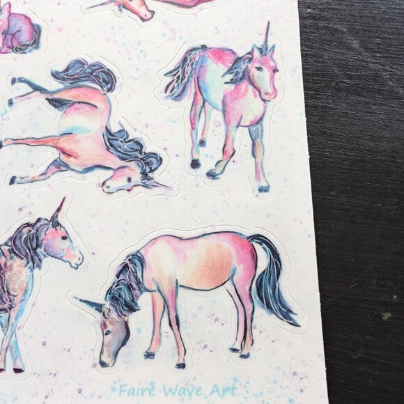 4x6 Watercolor Art Galaxy Speckled Unicorns Sticker Sheet - pink teal blue - Picture 3 of 6